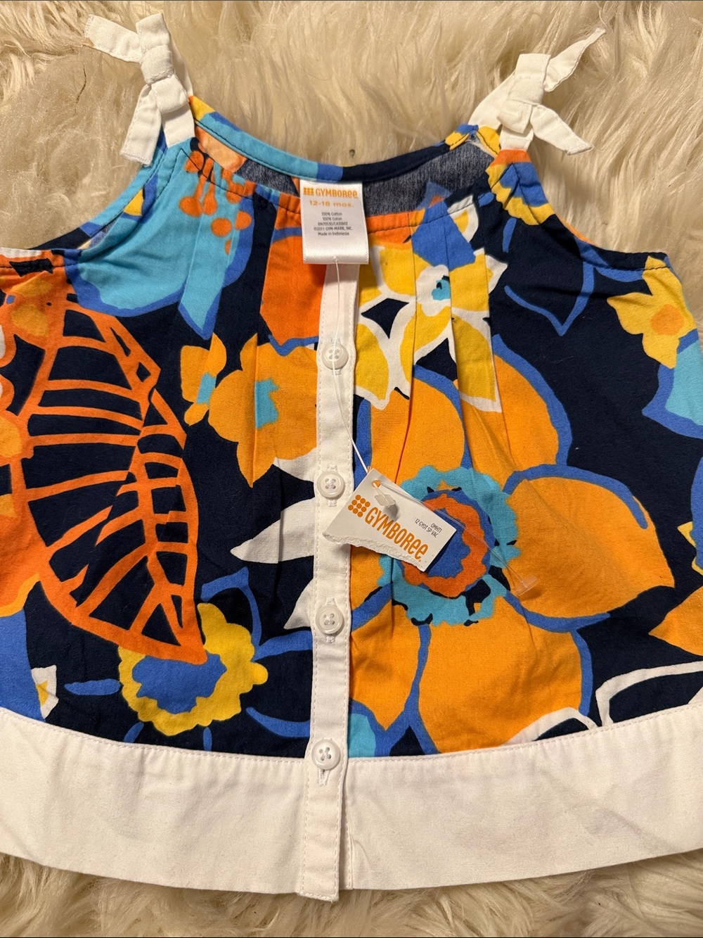 New Gymboree Navy, Orange & Blue Floral Button-Front Tank